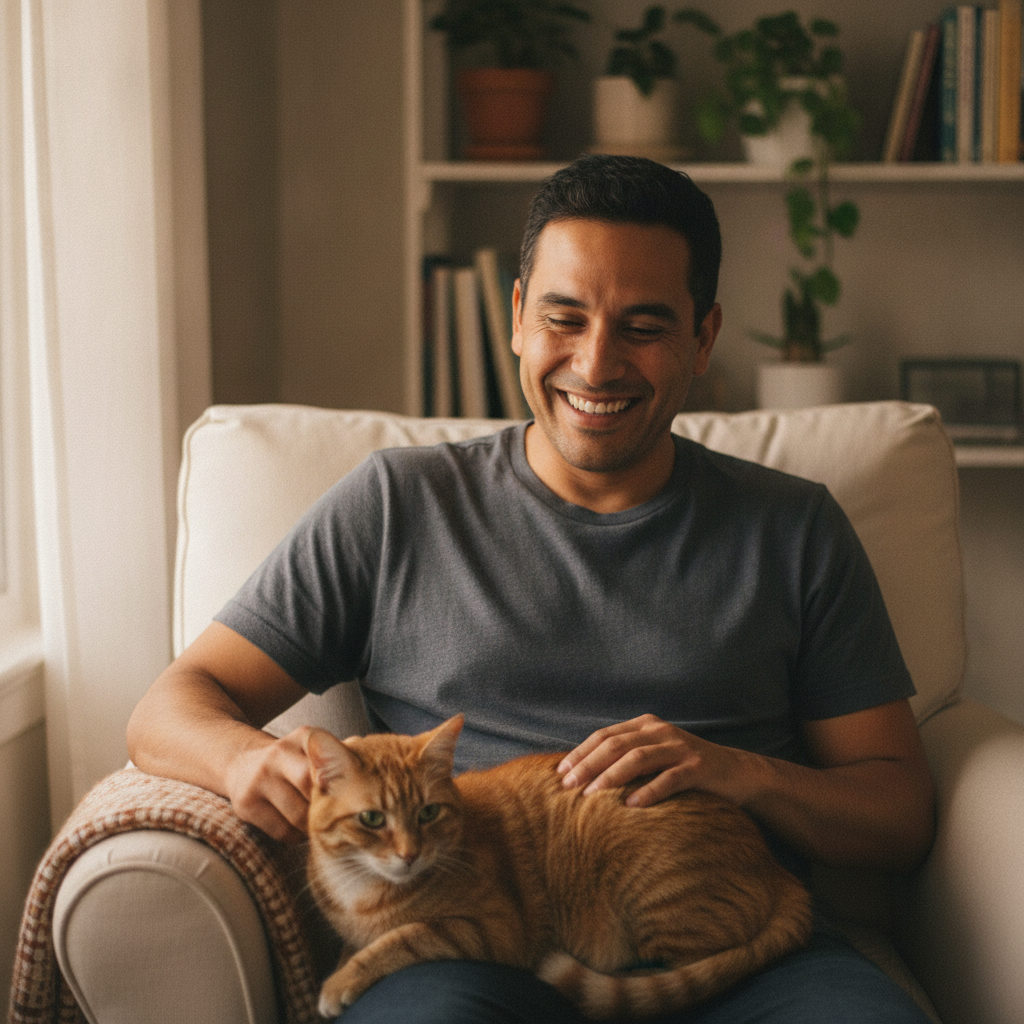 Andrés con su gato