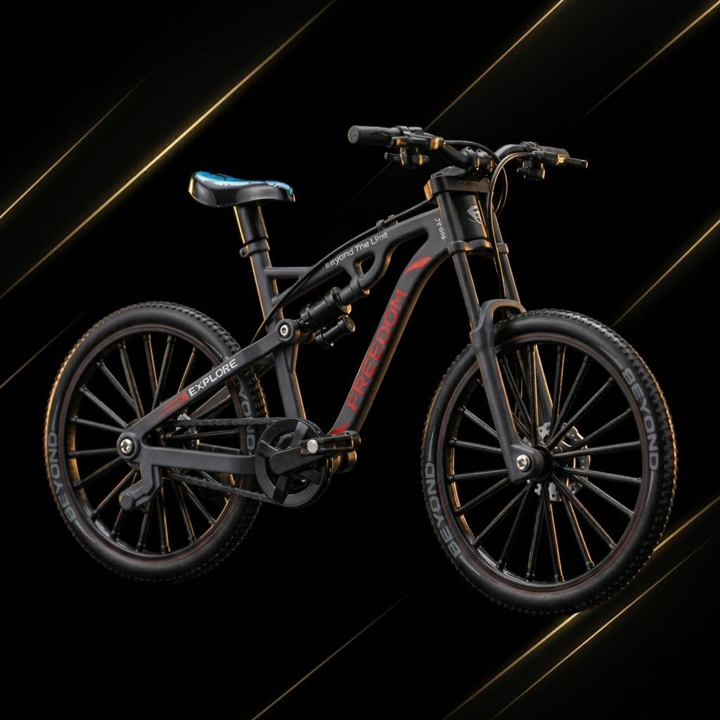 MTB FREEDOM gris oscuro sobre fondo negro con bandas doradas