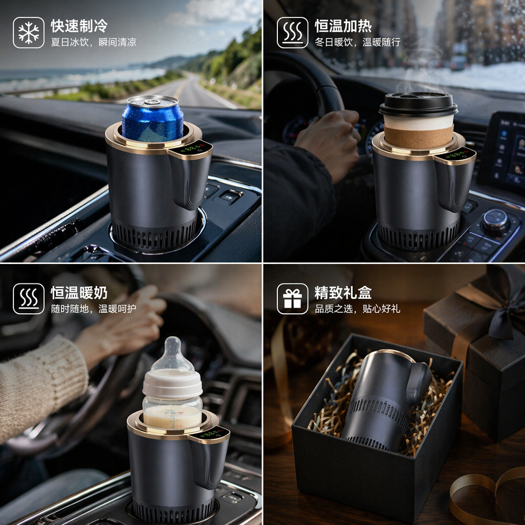 Usos del portavasos inteligente: lata fría en verano, vaso de café caliente, biberón de bebé, regalo