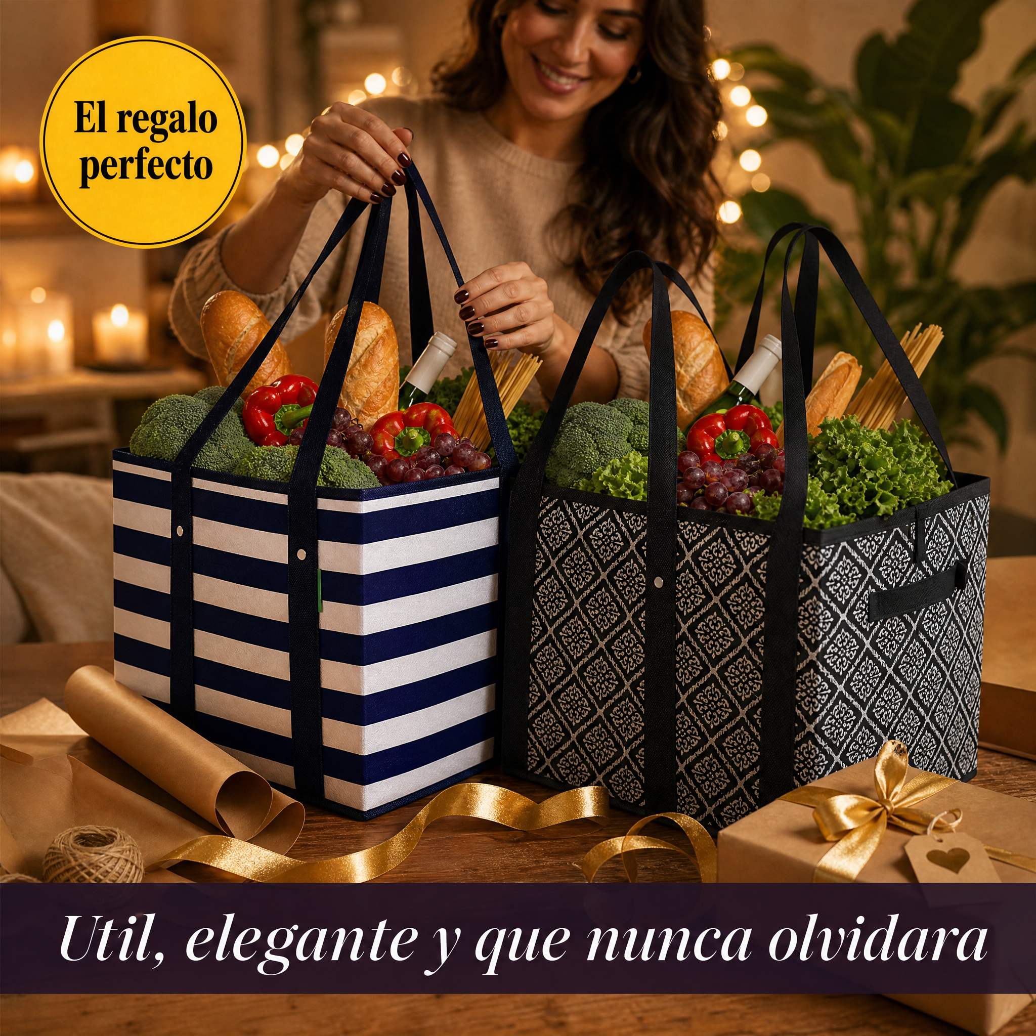 Set regalo VENO Rayas y Rombos con kraft paper y ribbon dorado