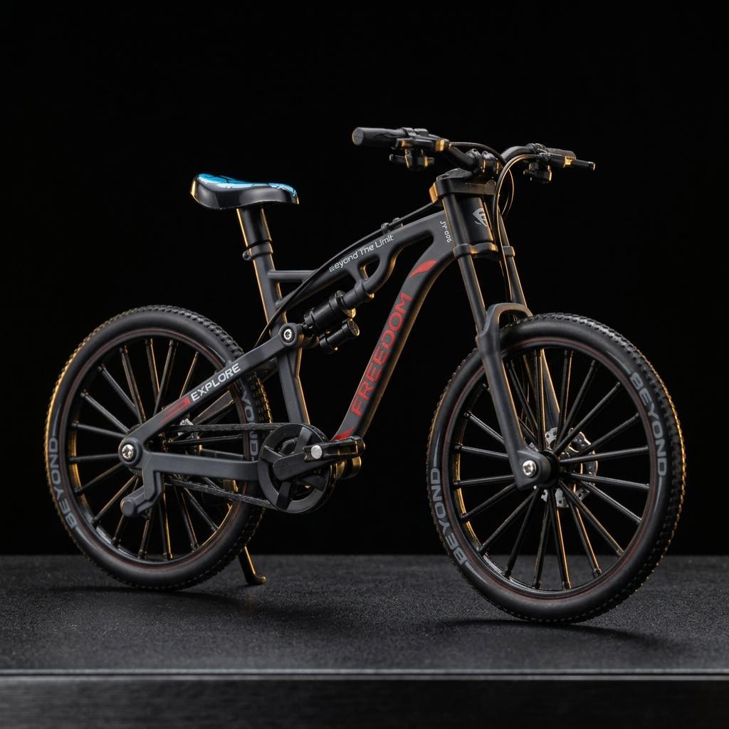 MTB coleccionable en gris oscuro con detalles en rojo — hero shot
