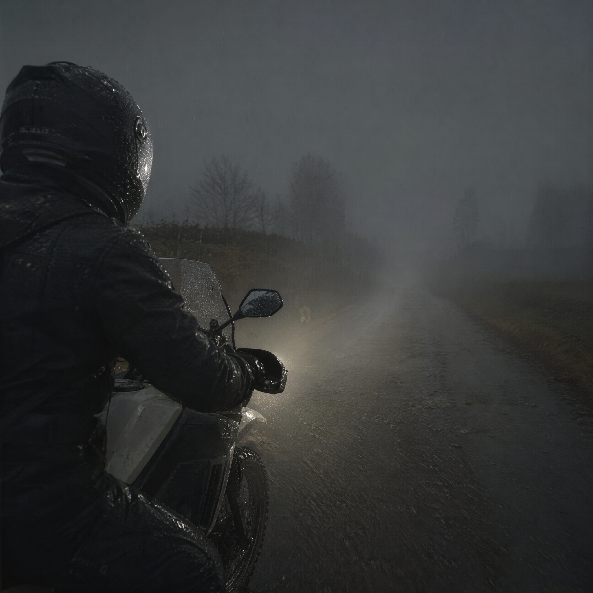 Motociclista sin visibilidad en la niebla