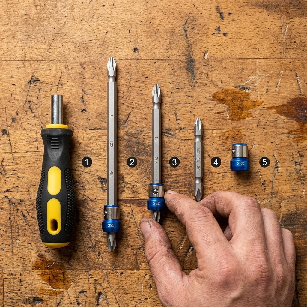 Las 5 piezas del kit SGS en mesa de trabajo